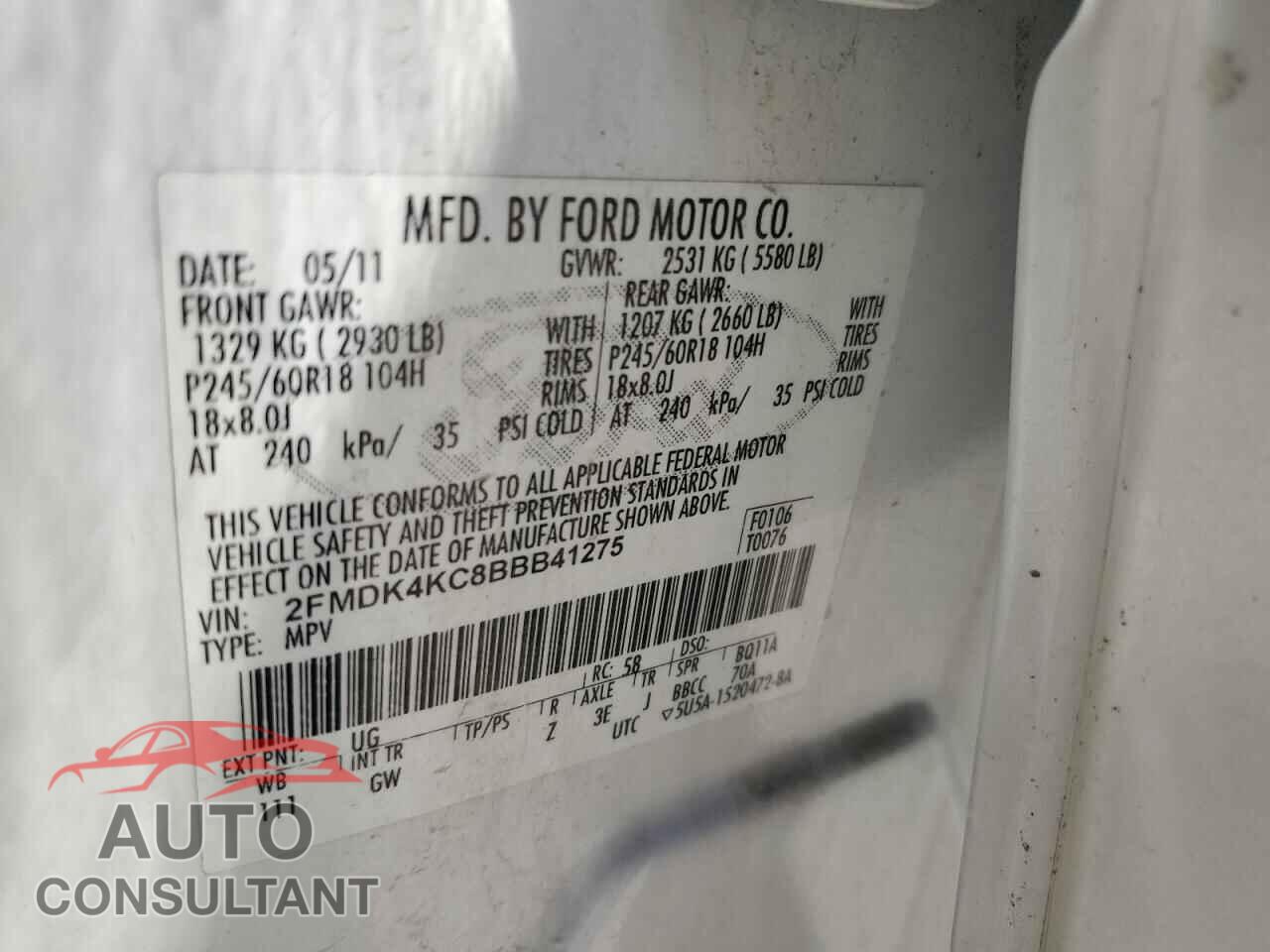 FORD EDGE 2011 - 2FMDK4KC8BBB41275