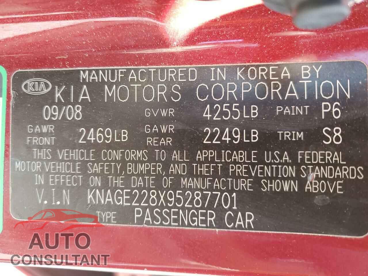 KIA OPTIMA 2009 - KNAGE228X95287701