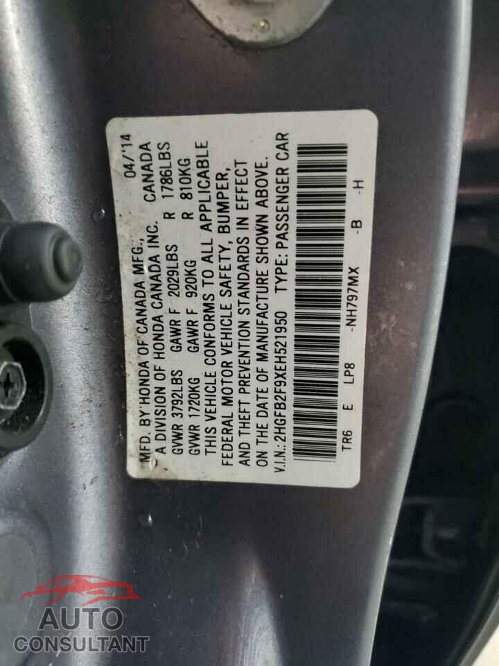 HONDA CIVIC 2014 - 2HGFB2F9XEH521950