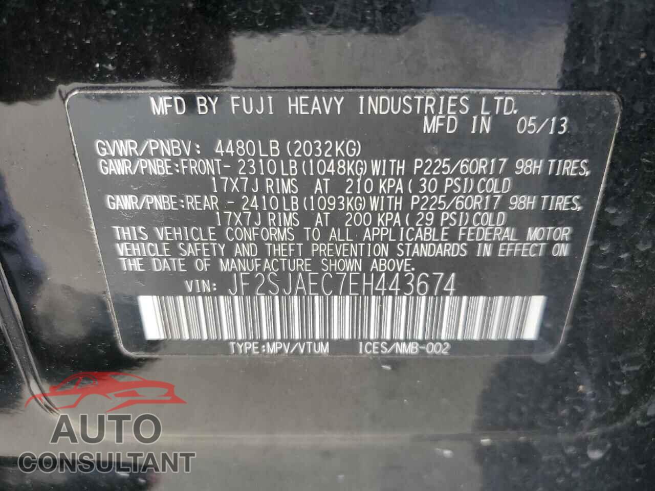 SUBARU FORESTER 2014 - JF2SJAEC7EH443674