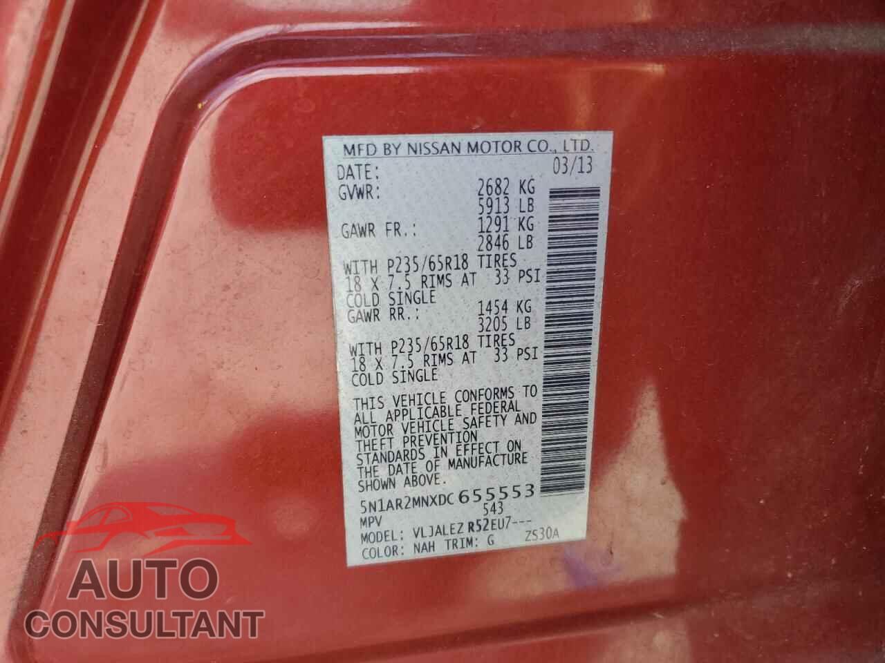NISSAN PATHFINDER 2013 - 5N1AR2MNXDC655553