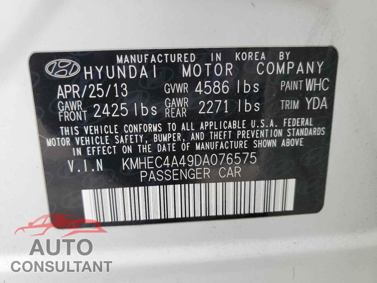 HYUNDAI SONATA 2013 - KMHEC4A49DA076575