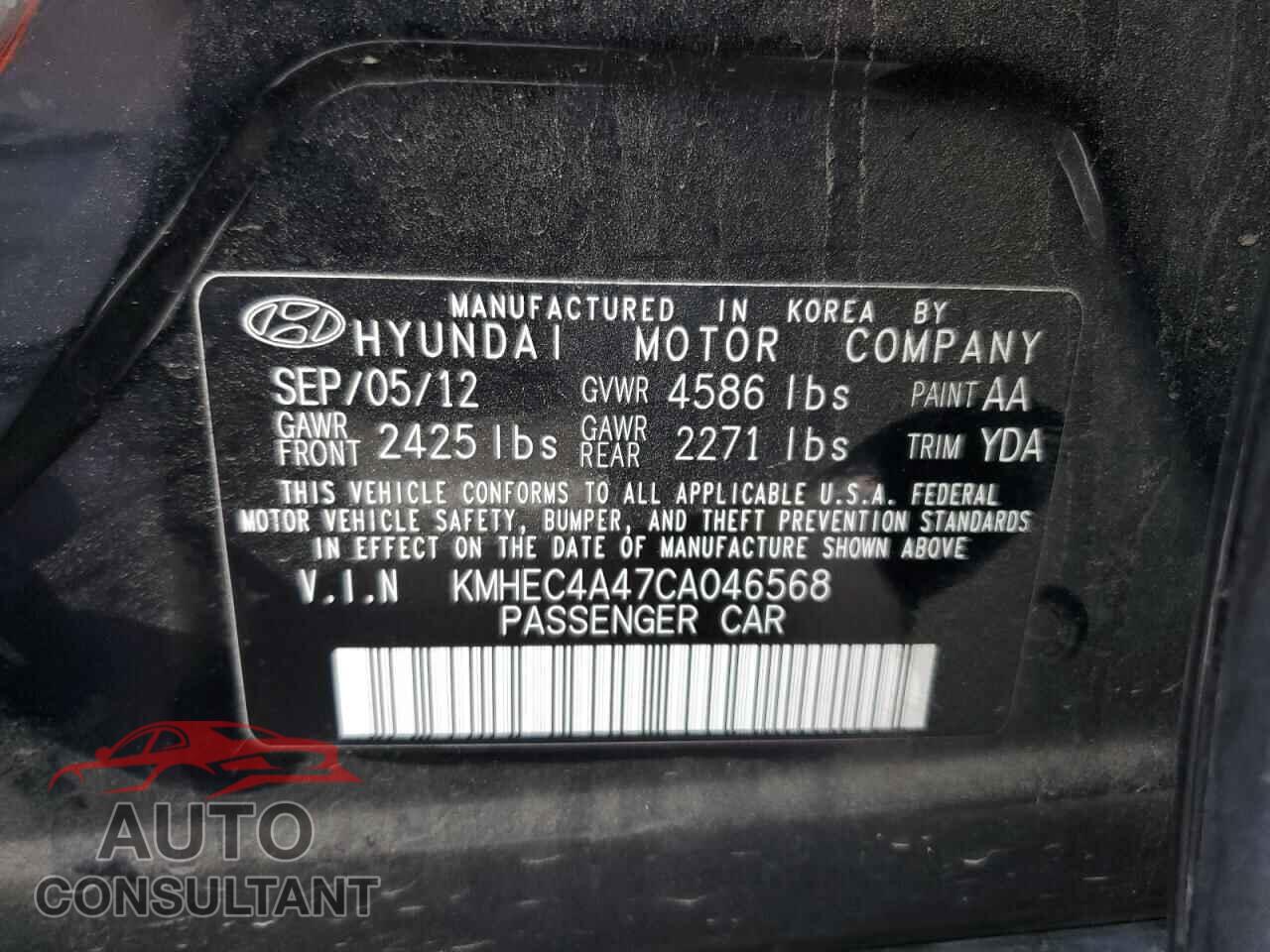 HYUNDAI SONATA 2012 - KMHEC4A47CA046568