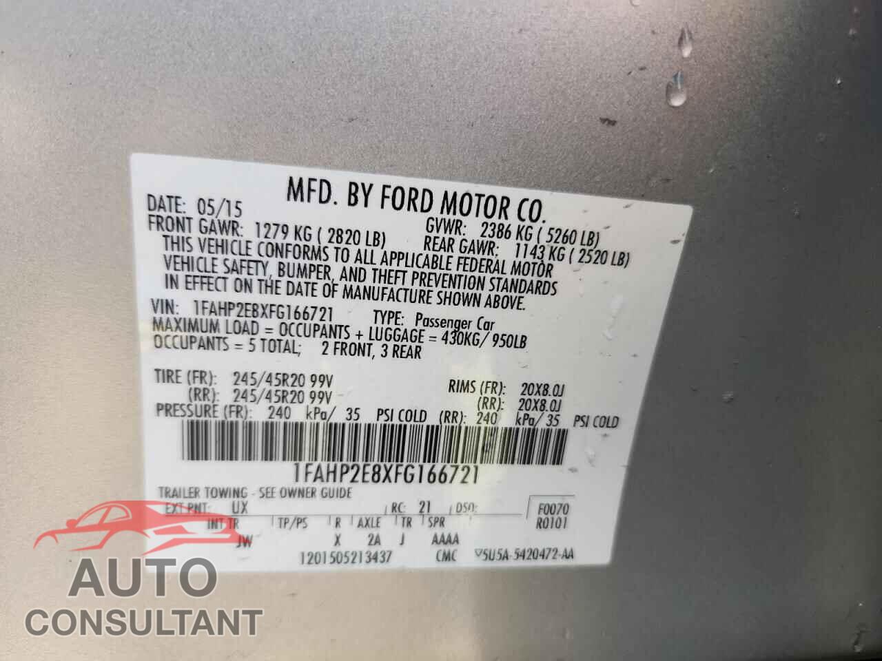 FORD TAURUS 2015 - 1FAHP2E8XFG166721