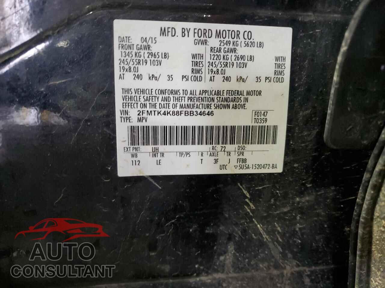 FORD EDGE 2015 - 2FMTK4K88FBB34646