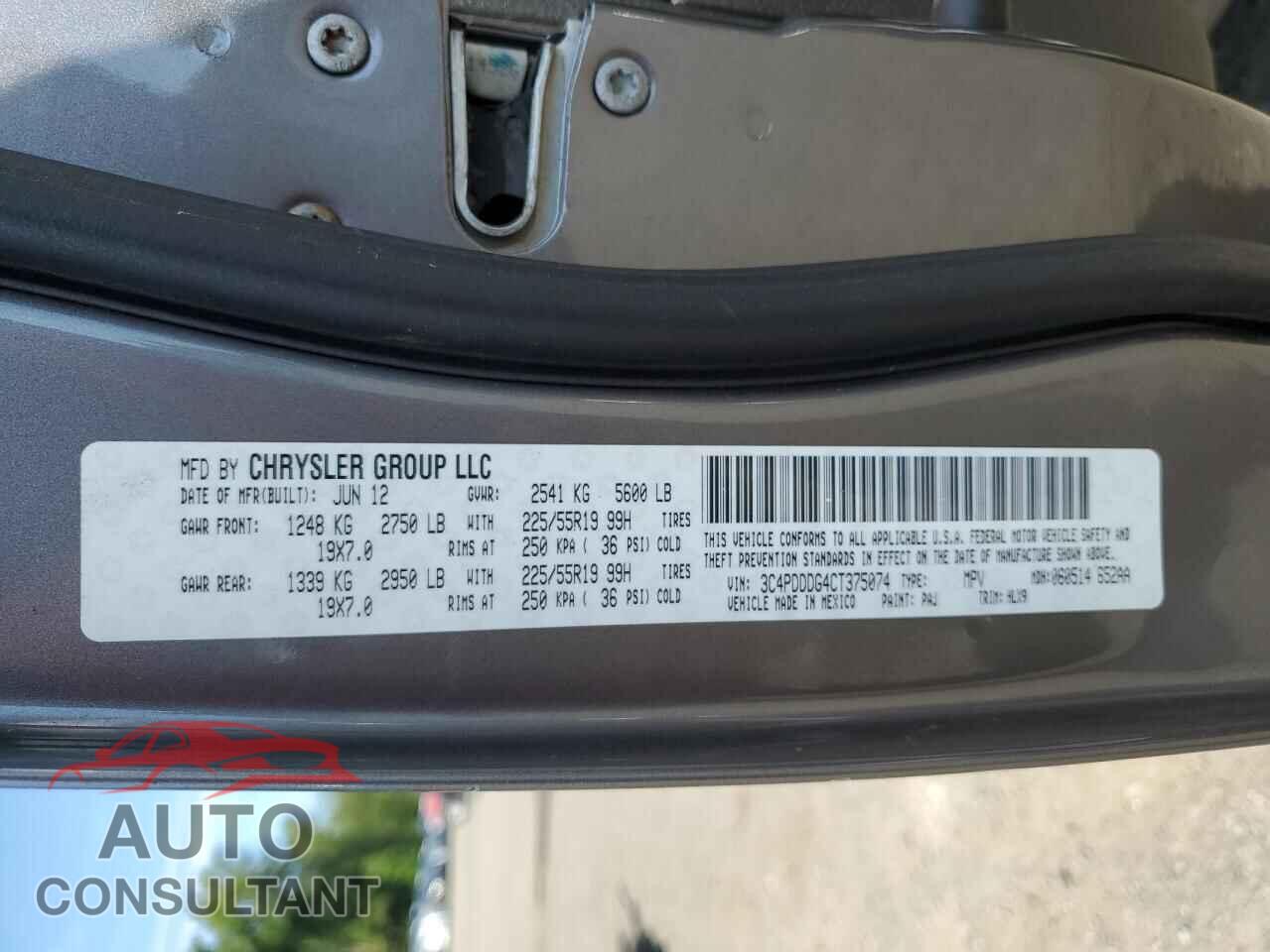 DODGE JOURNEY 2012 - 3C4PDDDG4CT375074