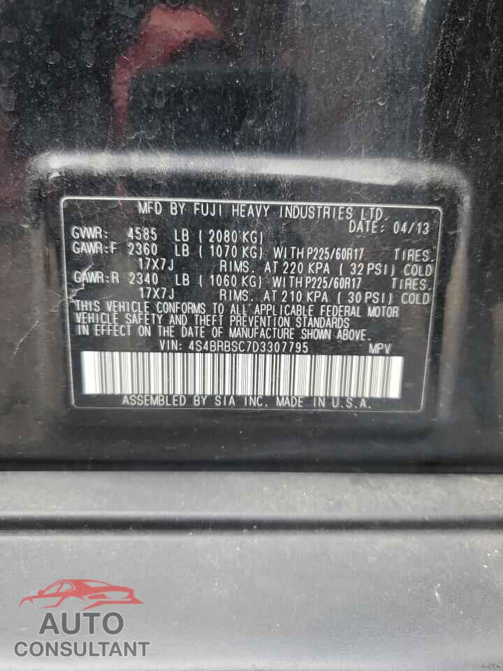 SUBARU OUTBACK 2013 - 4S4BRBSC7D3307795
