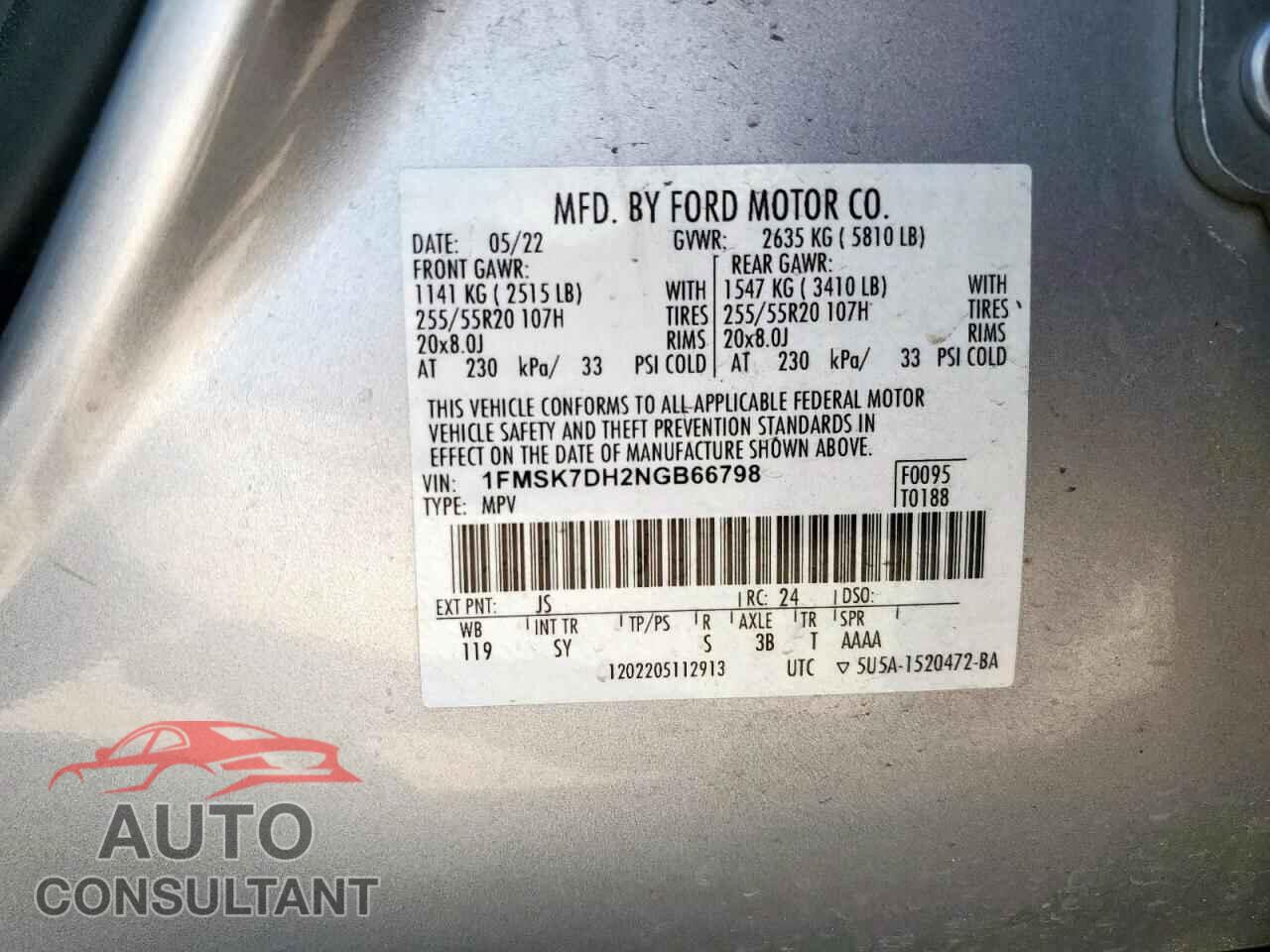 FORD EXPLORER 2022 - 1FMSK7DH2NGB66798