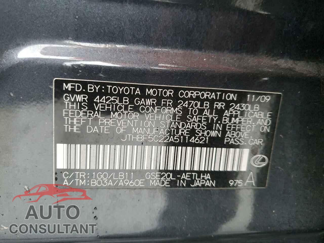 LEXUS IS 2010 - JTHBF5C22A5114621