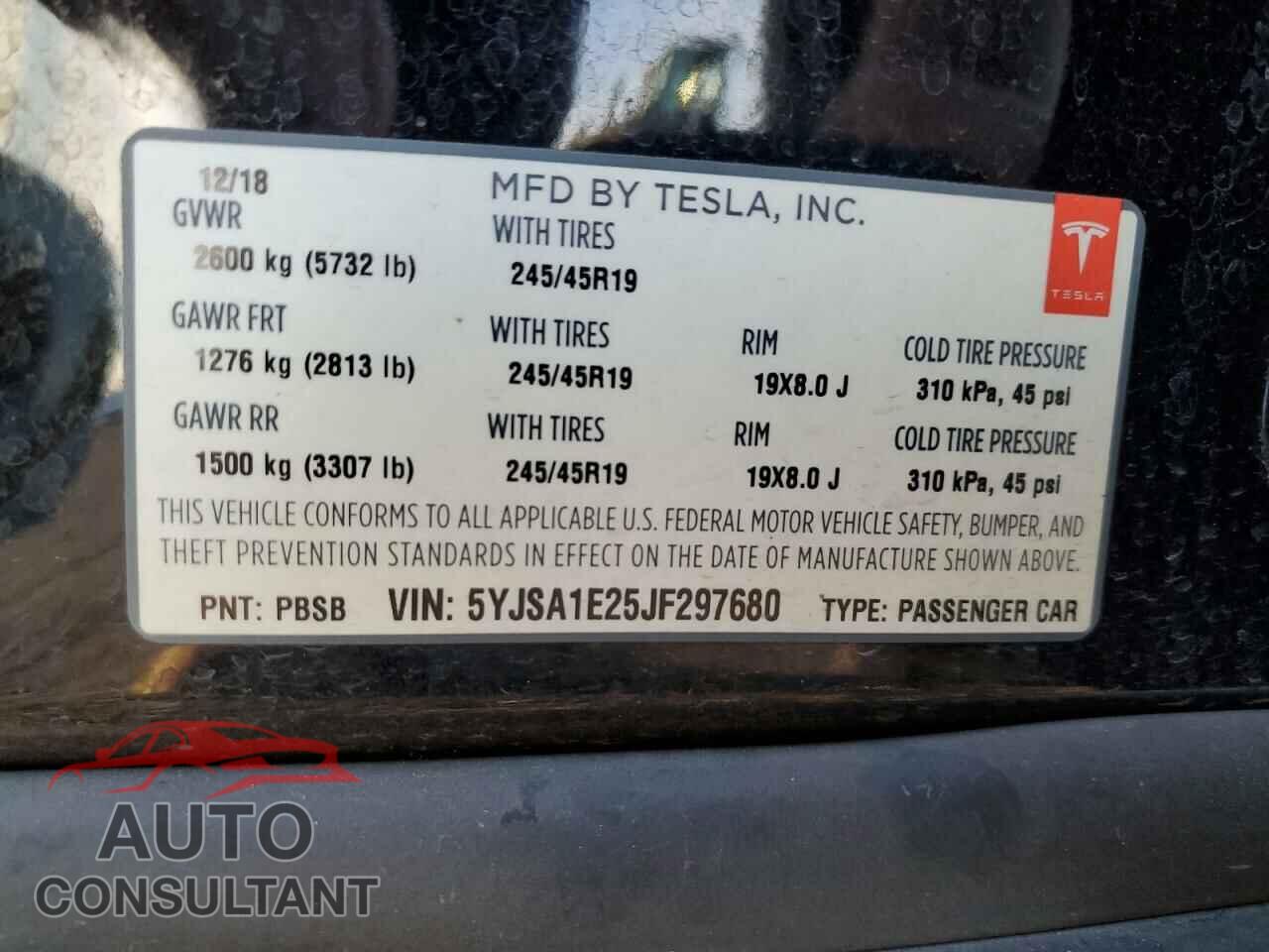 TESLA MODEL S 2018 - 5YJSA1E25JF297680