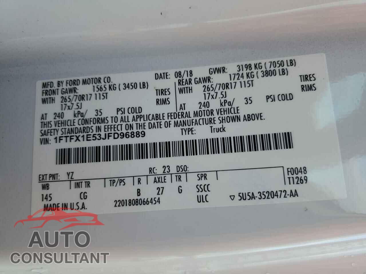 FORD F-150 2018 - 1FTFX1E53JFD96889