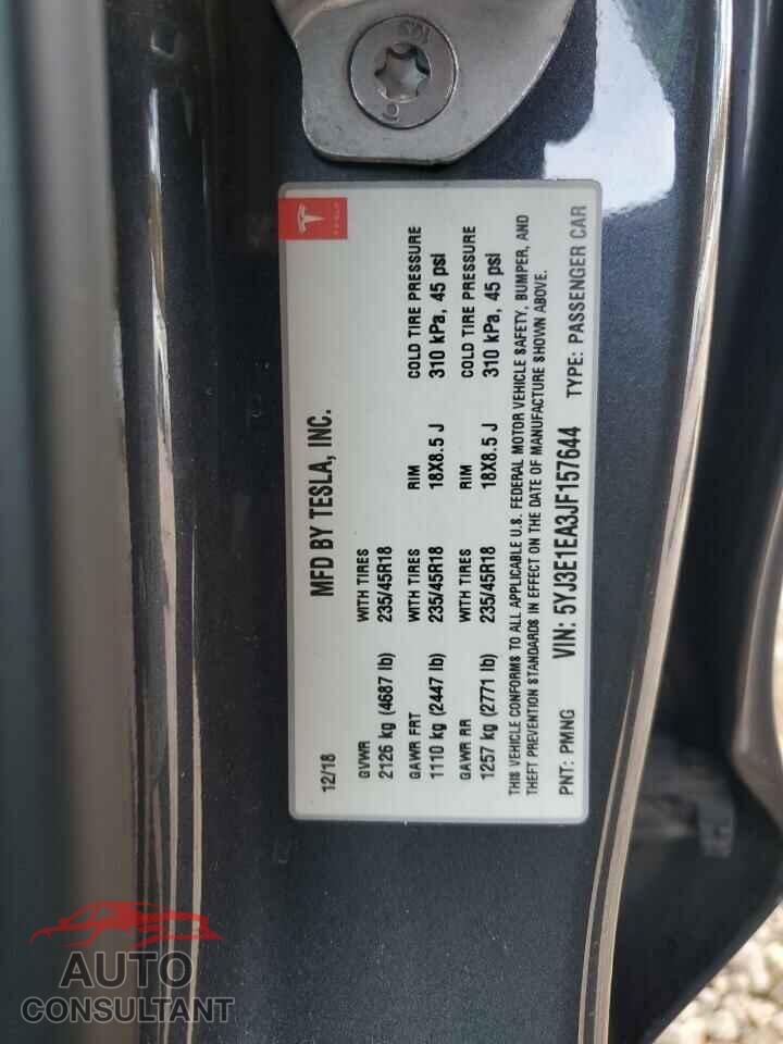 TESLA MODEL 3 2018 - 5YJ3E1EA3JF157644