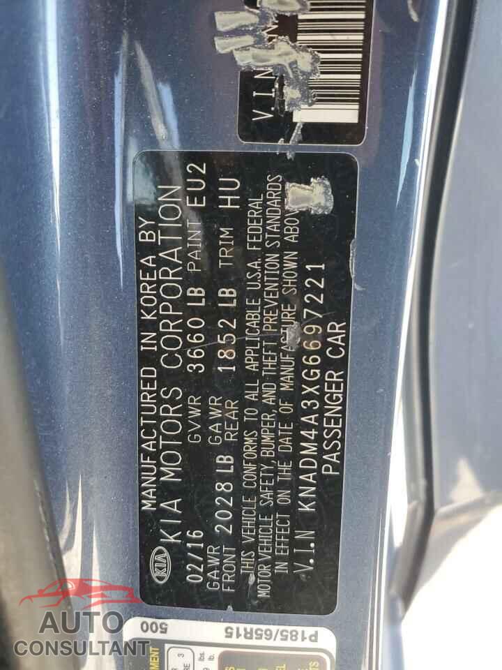 KIA RIO 2016 - KNADM4A3XG6697221