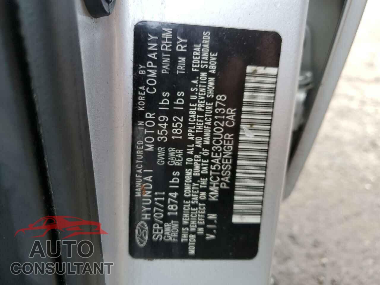 HYUNDAI ACCENT 2012 - KMHCT5AE3CU021378