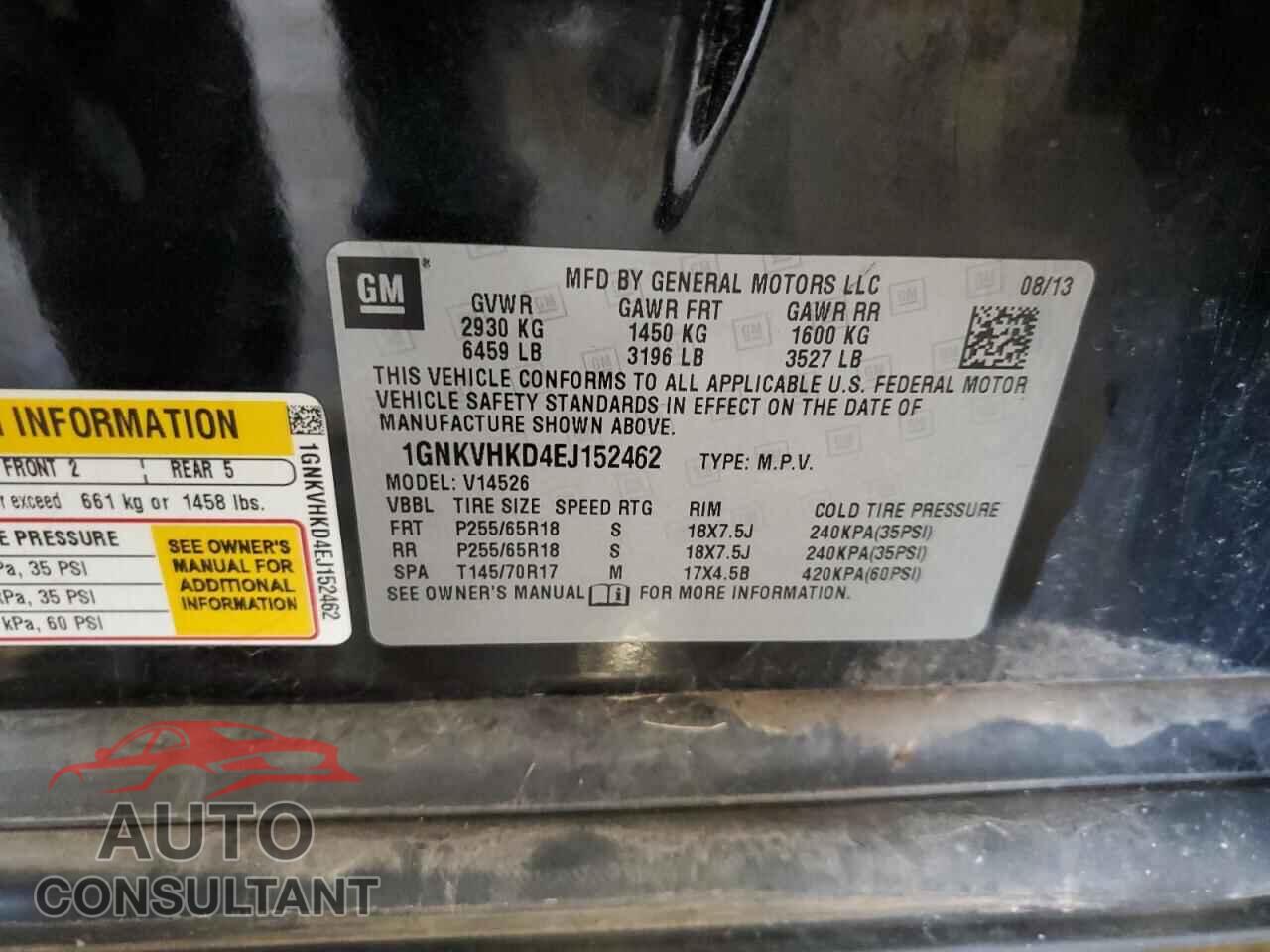 CHEVROLET TRAVERSE 2014 - 1GNKVHKD4EJ152462