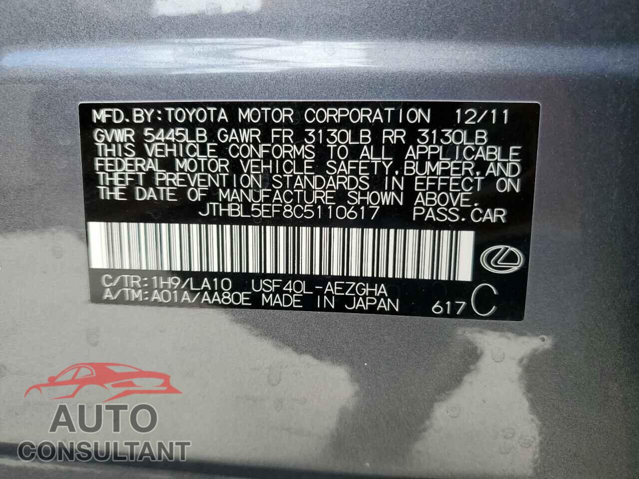 LEXUS LS460 2012 - JTHBL5EF8C5110617