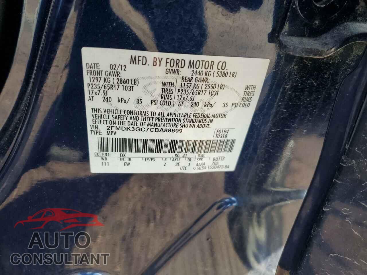 FORD EDGE 2012 - 2FMDK3GC7CBA88699