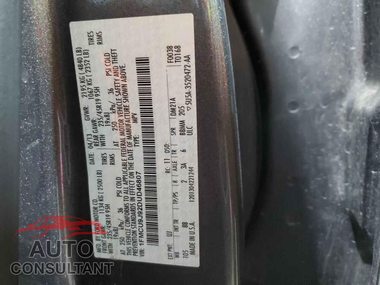 FORD ESCAPE 2013 - 1FMCU9J92DUD46807
