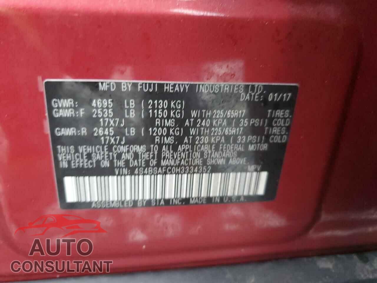 SUBARU OUTBACK 2017 - 4S4BSAFC0H3334352