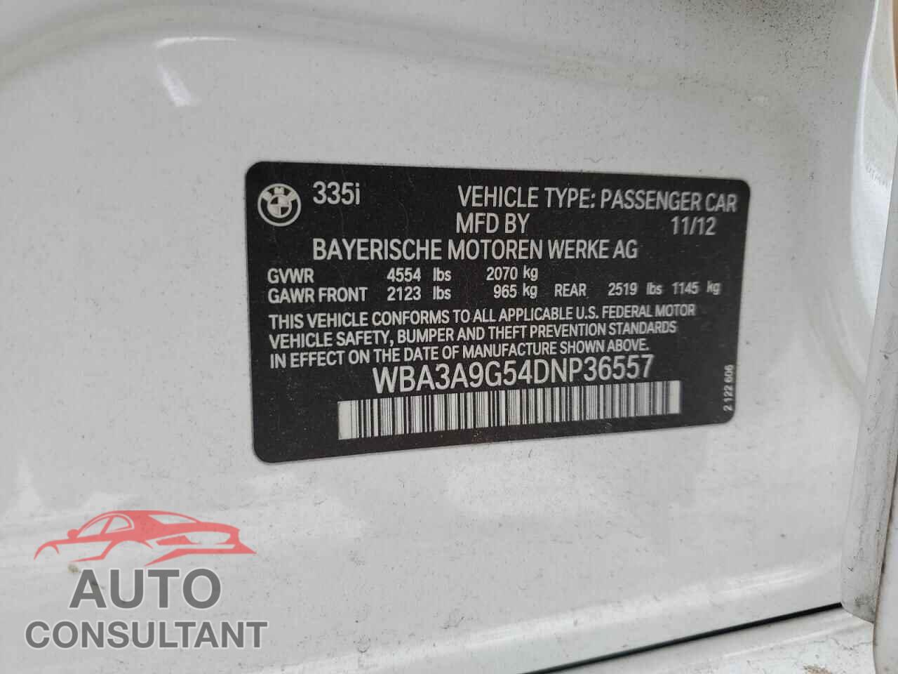 BMW 3 SERIES 2013 - WBA3A9G54DNP36557