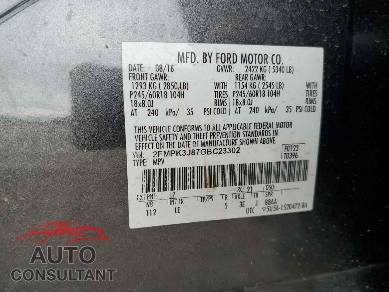 FORD EDGE 2016 - 2FMPK3J87GBC23302