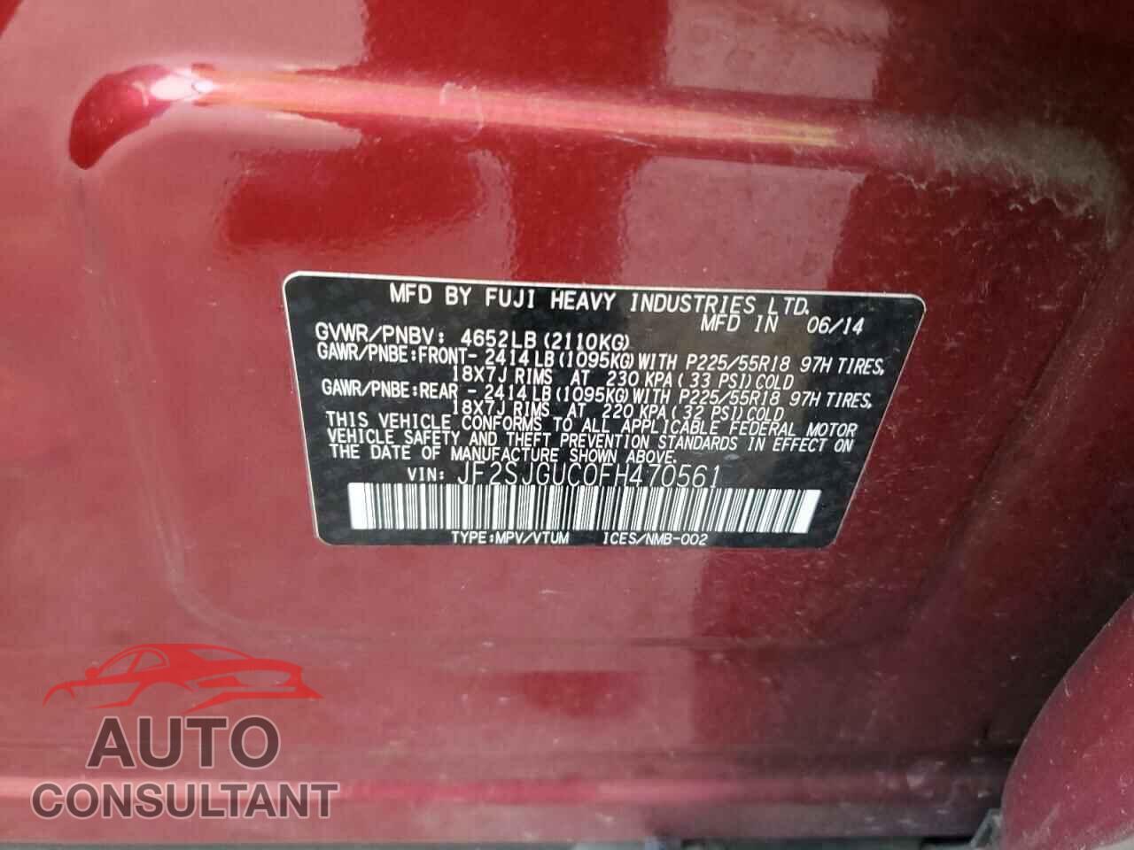 SUBARU FORESTER 2015 - JF2SJGUC0FH470561