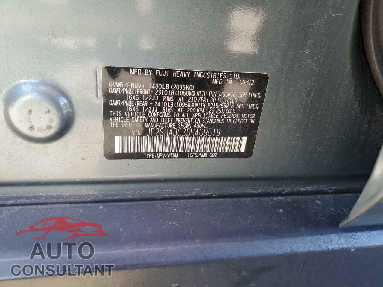SUBARU FORESTER 2013 - JF2SHABC3DH409519