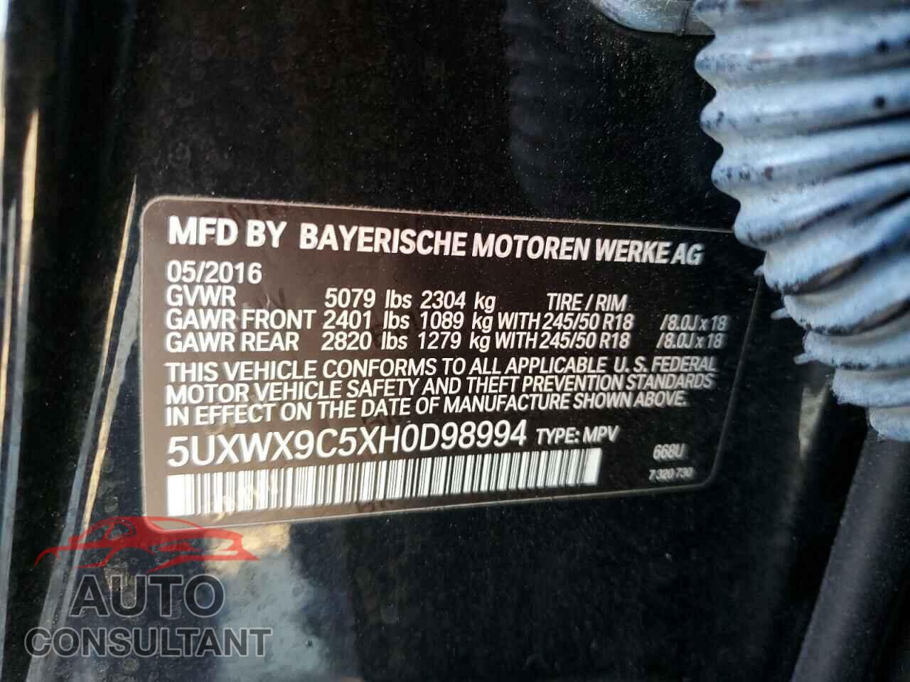 BMW X3 2017 - 5UXWX9C5XH0D98994