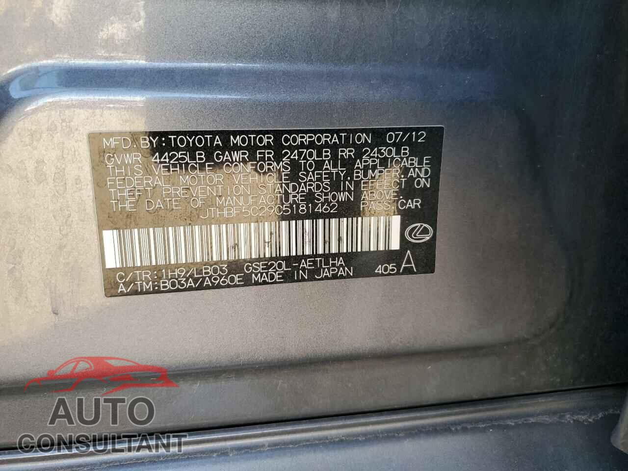 LEXUS IS 2012 - JTHBF5C29C5181462