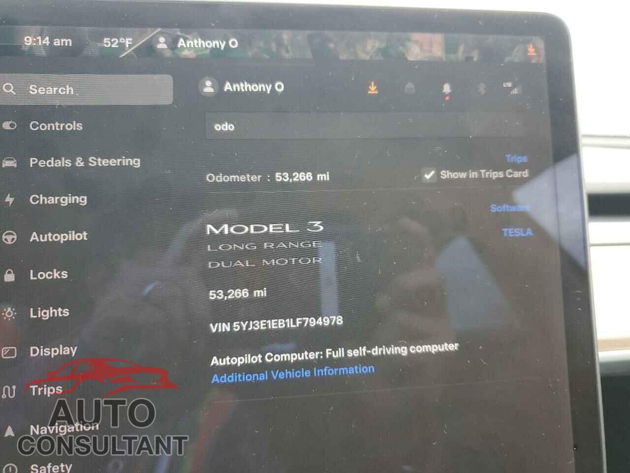 TESLA MODEL 3 2020 - 5YJ3E1EB1LF794978