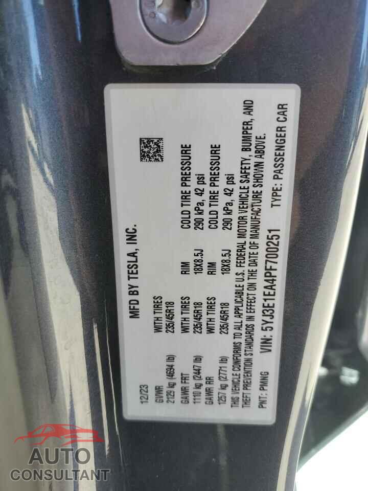 TESLA MODEL 3 2023 - 5YJ3E1EA4PF700251