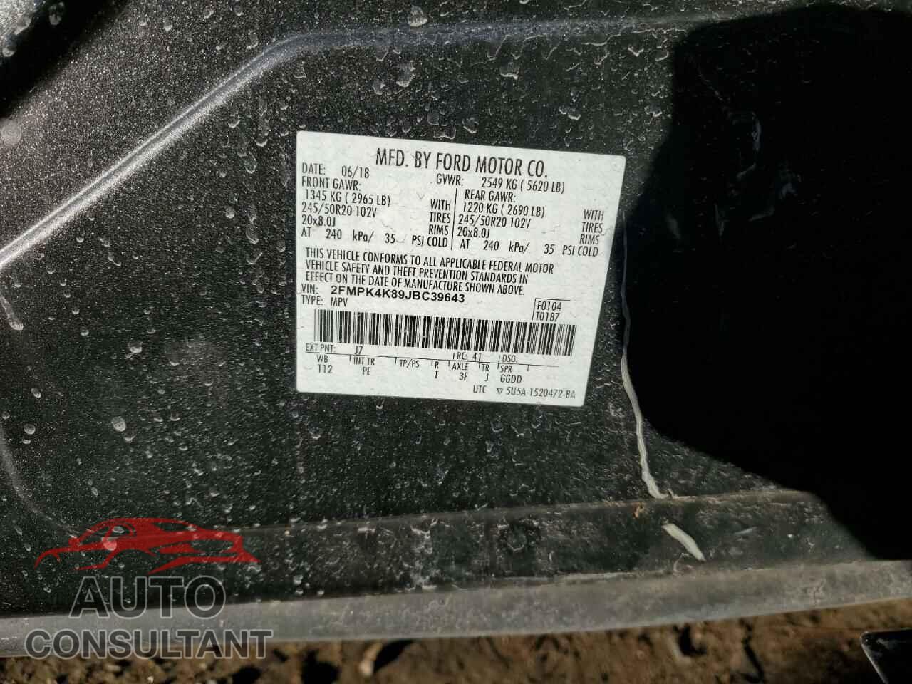 FORD EDGE 2018 - 2FMPK4K89JBC39643