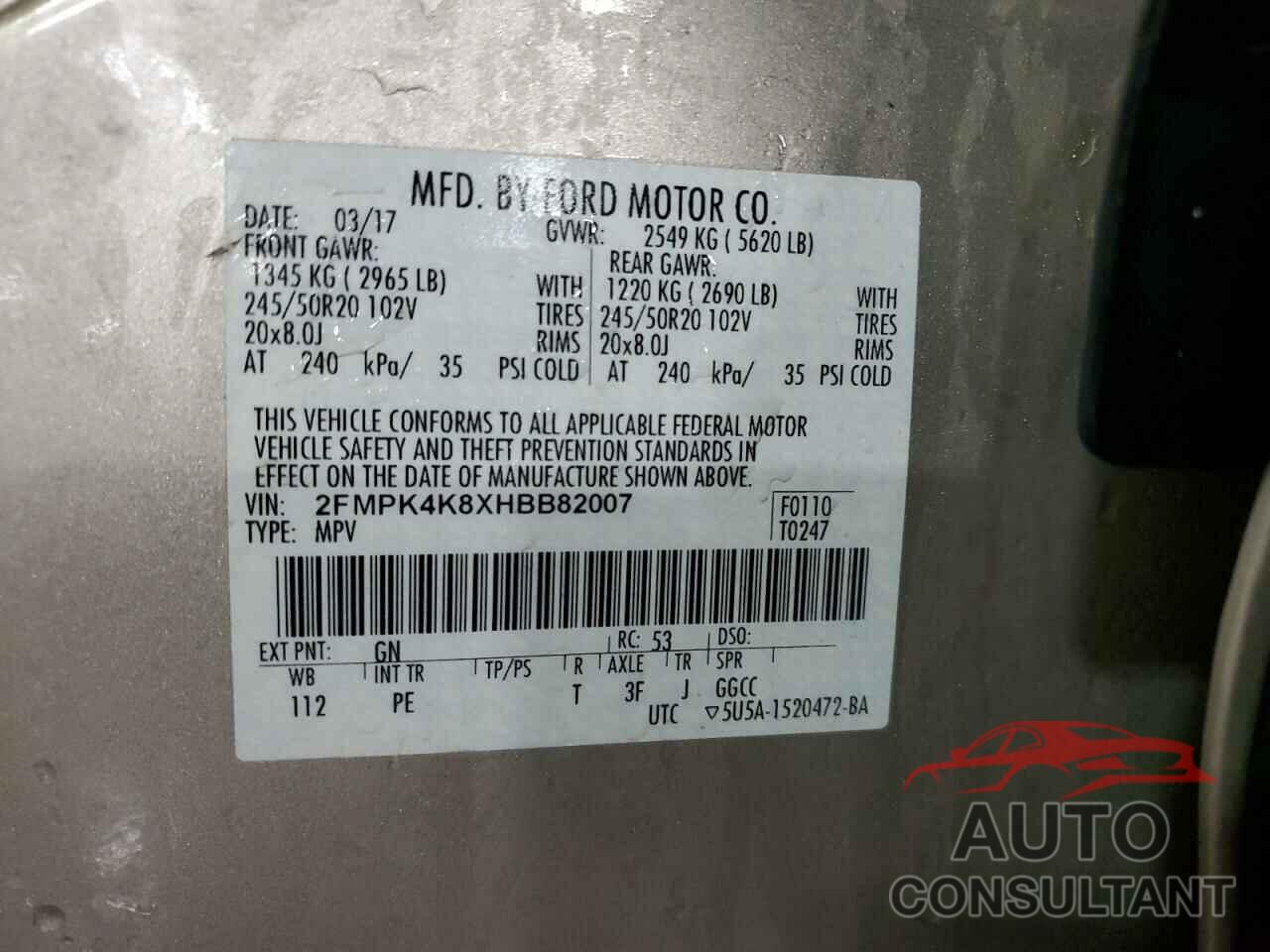 FORD EDGE 2017 - 2FMPK4K8XHBB82007