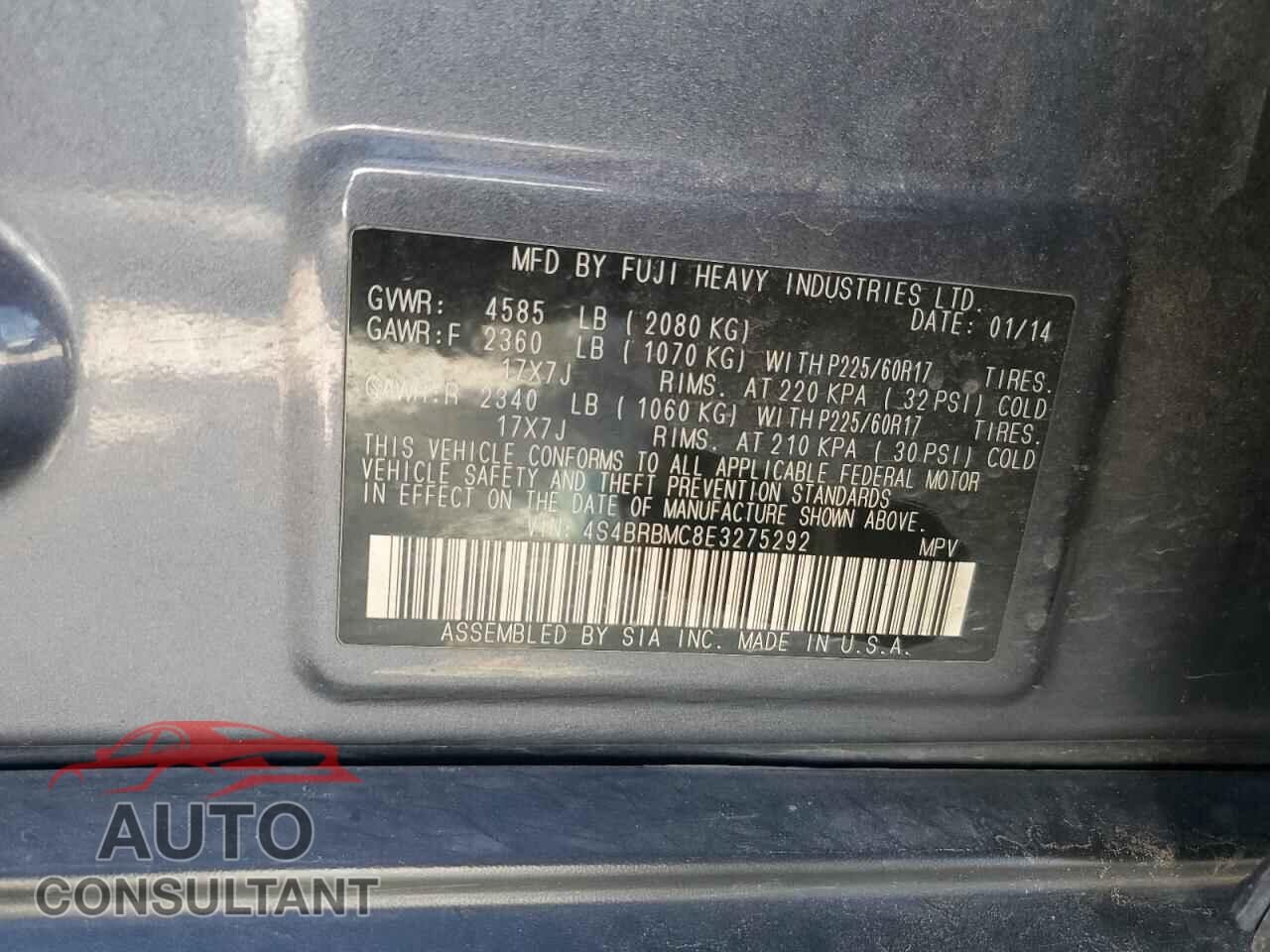 SUBARU OUTBACK 2014 - 4S4BRBMC8E3275292