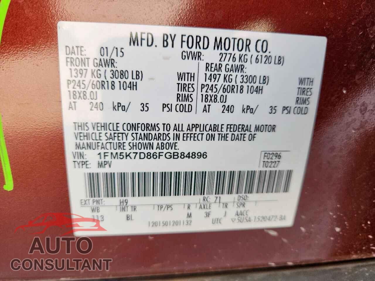 FORD EXPLORER 2015 - 1FM5K7D86FGB84896