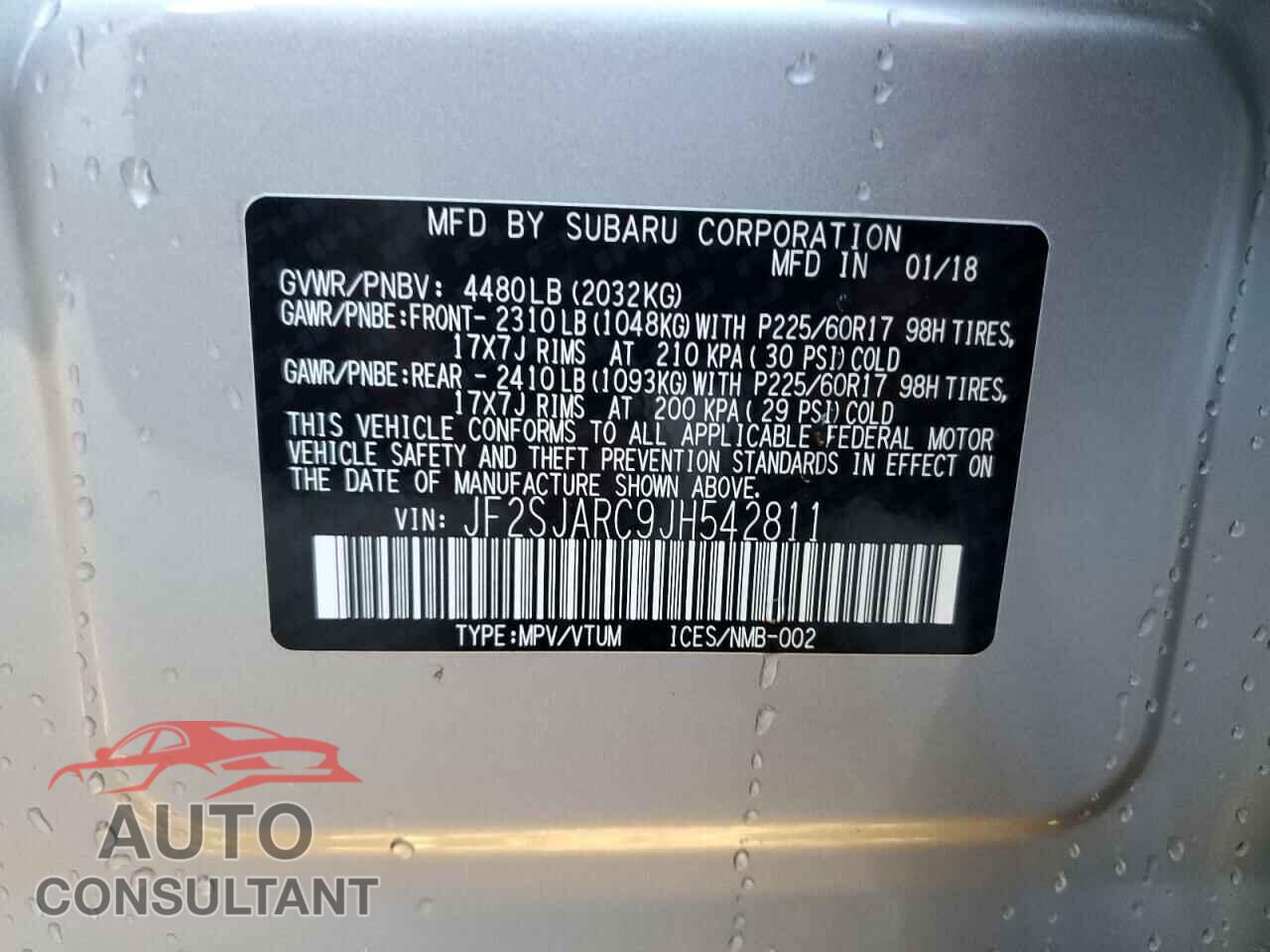 SUBARU FORESTER 2018 - JF2SJARC9JH542811