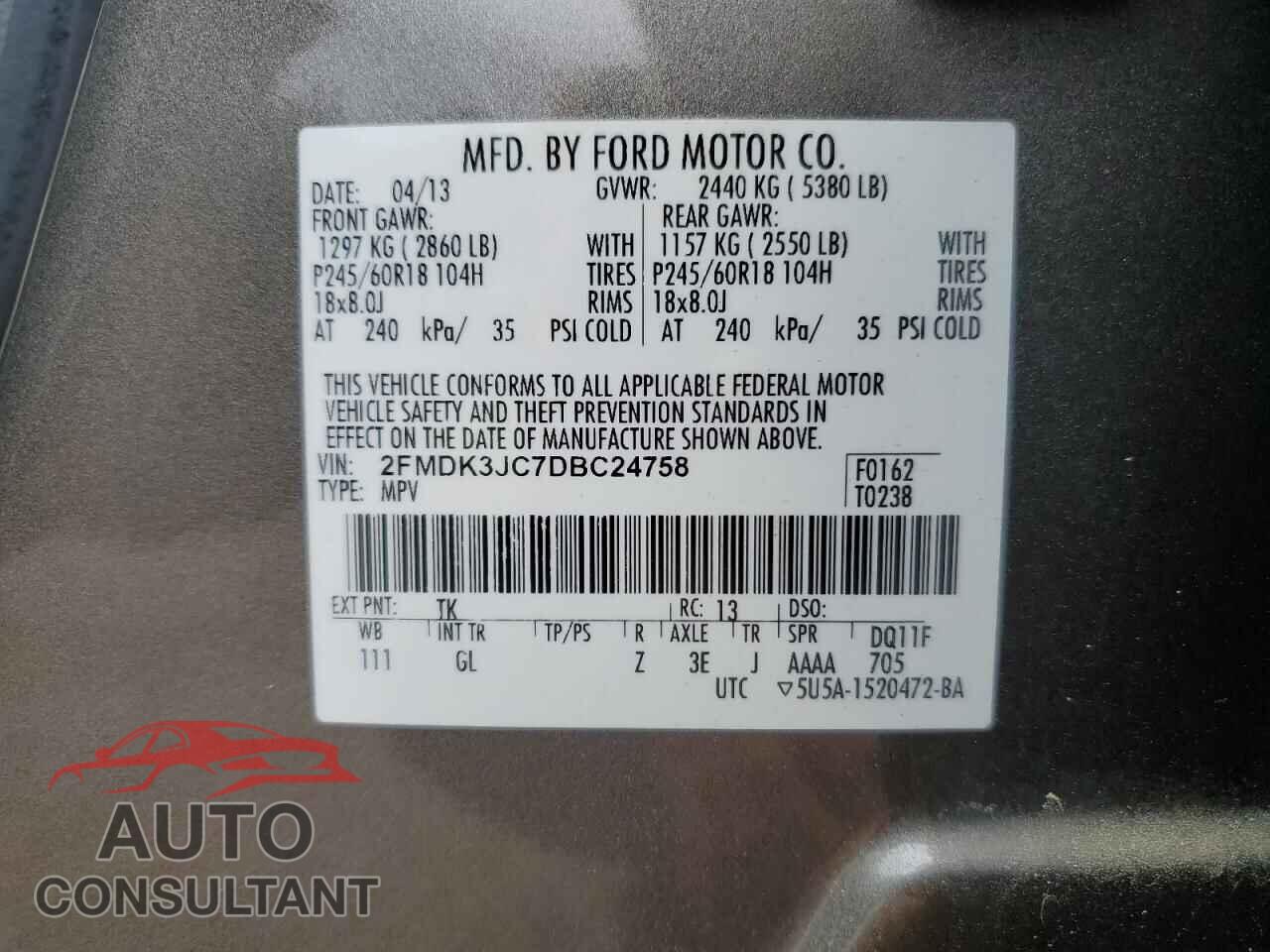 FORD EDGE 2013 - 2FMDK3JC7DBC24758