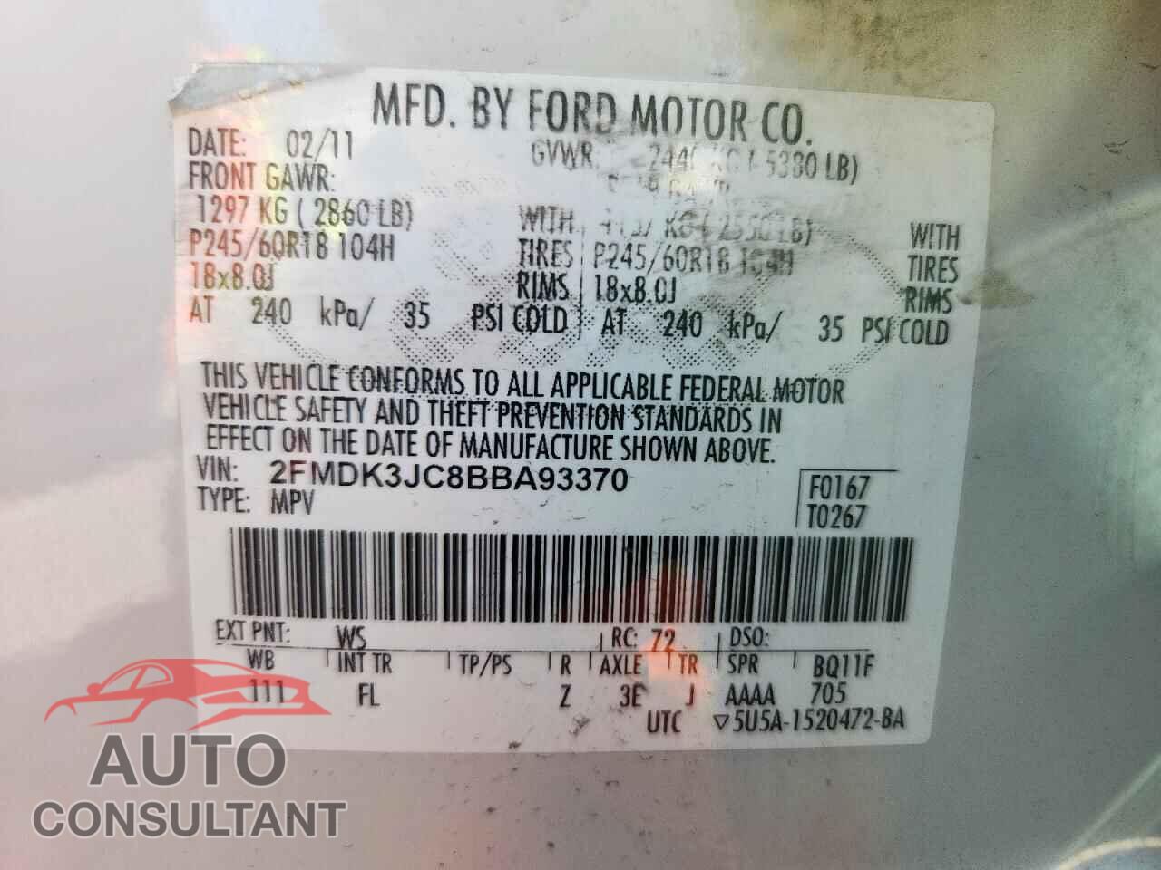 FORD EDGE 2011 - 2FMDK3JC8BBA93370