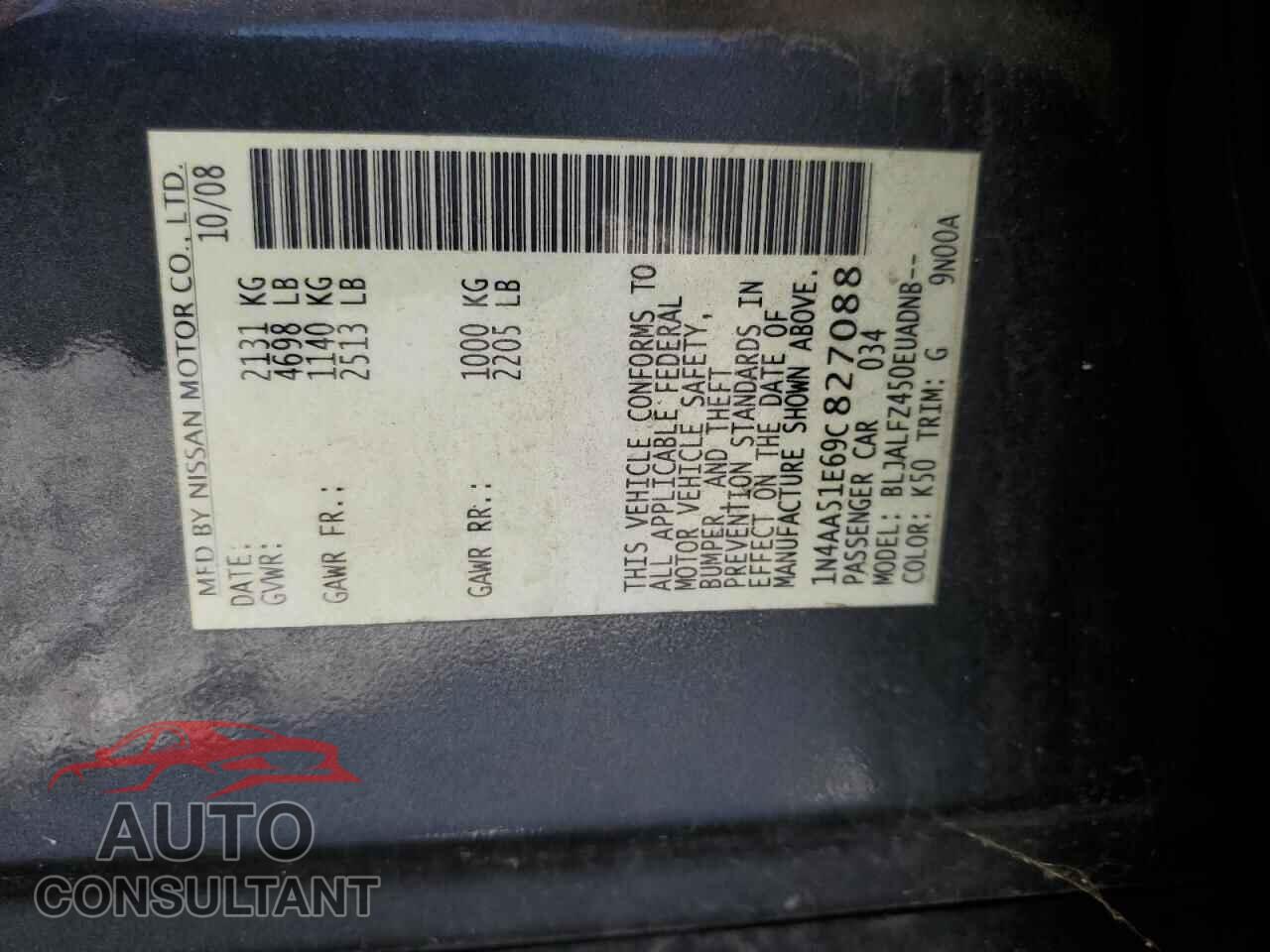 NISSAN MAXIMA 2009 - 1N4AA51E69C827088