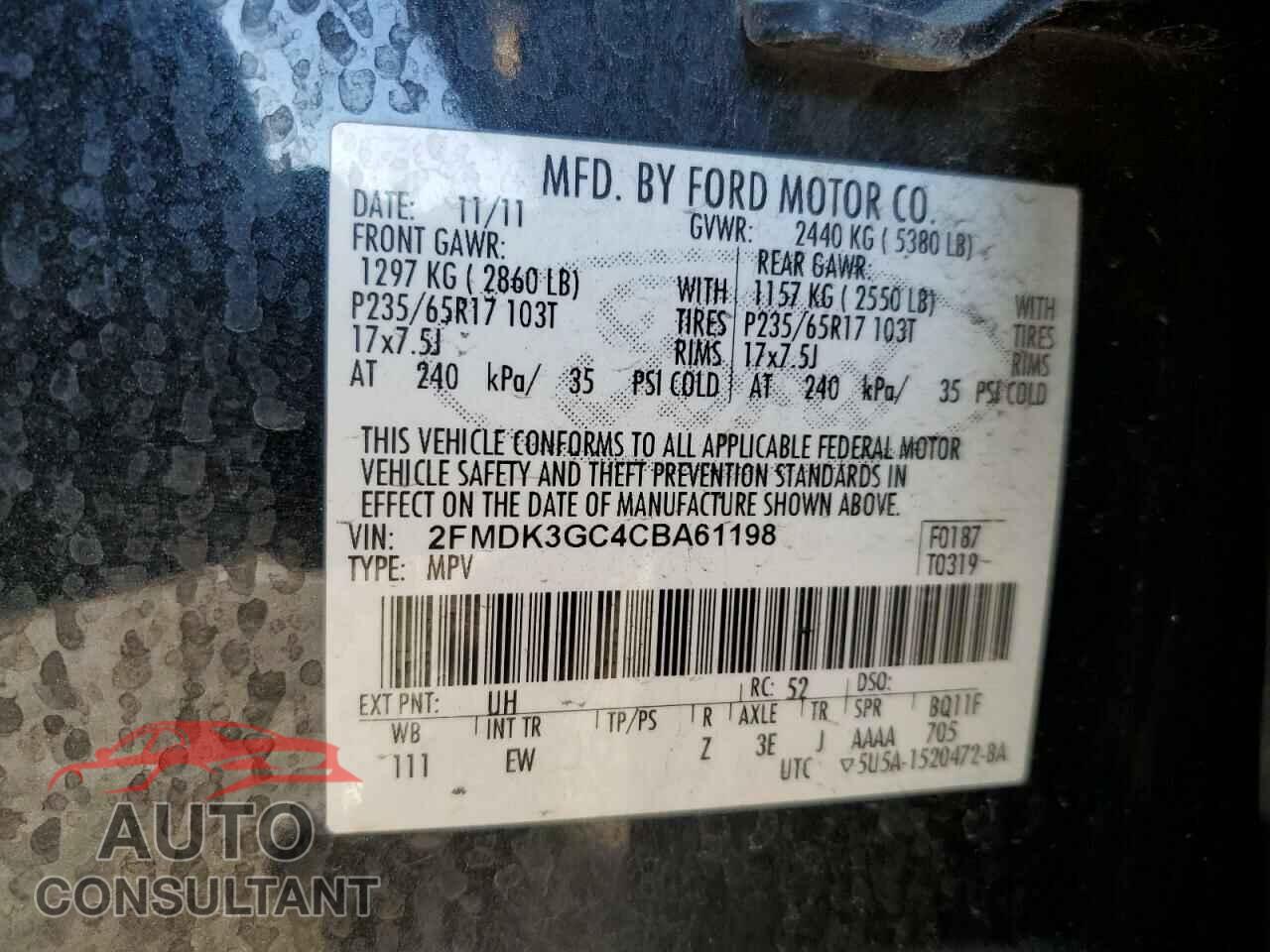 FORD EDGE 2012 - 2FMDK3GC4CBA61198