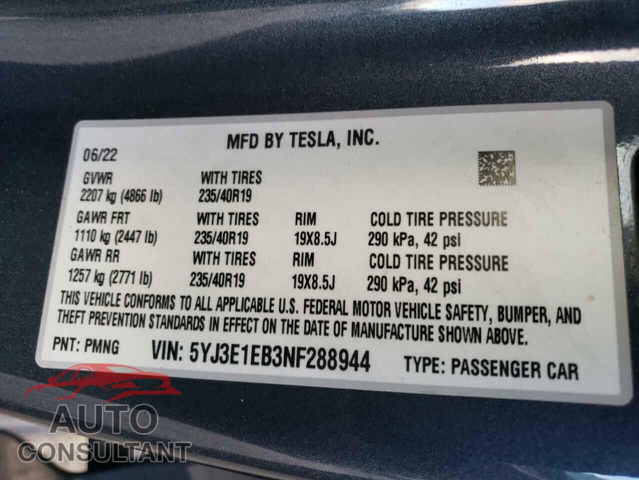 TESLA MODEL 3 2022 - 5YJ3E1EB3NF288944