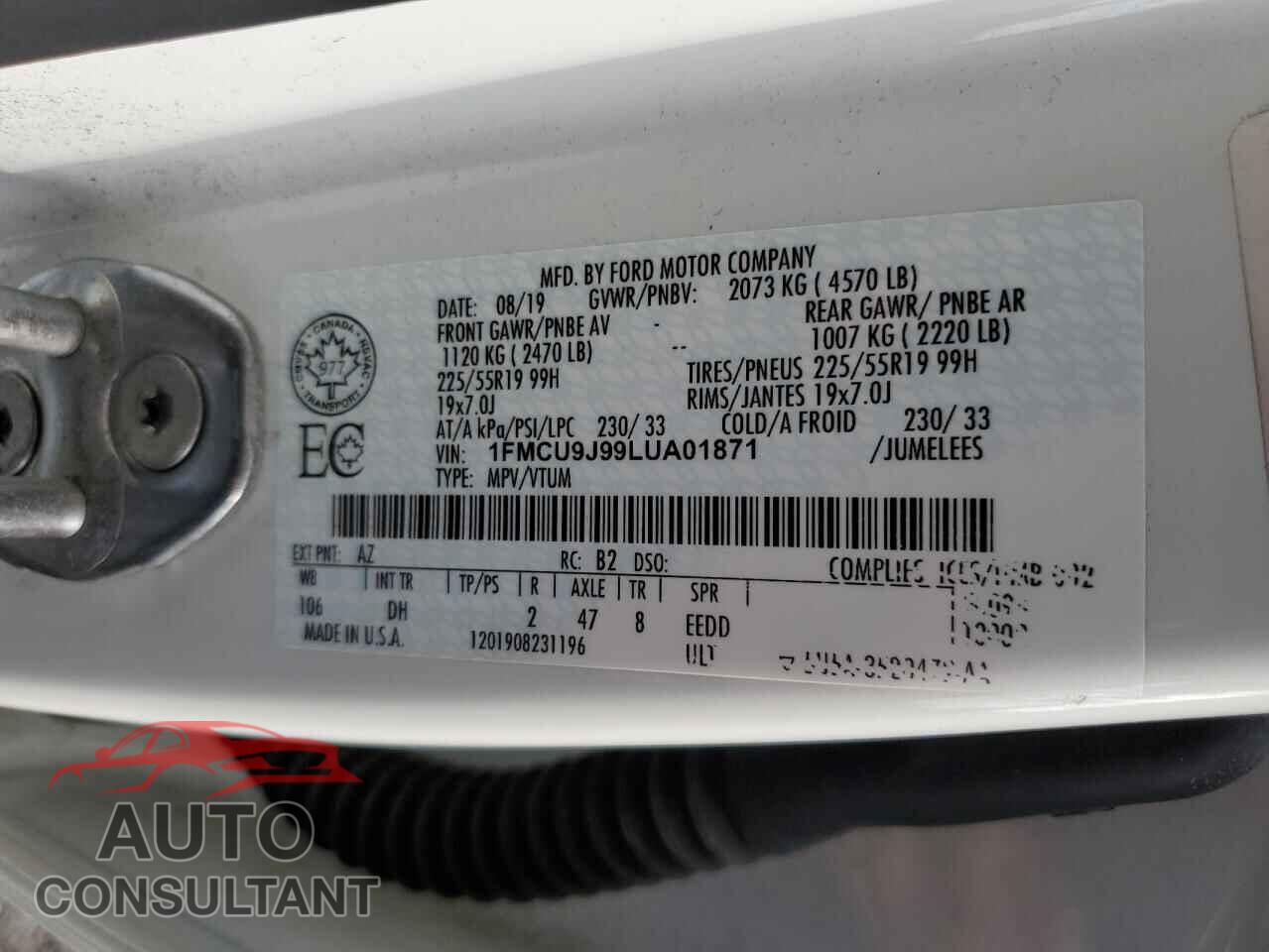 FORD ESCAPE 2020 - 1FMCU9J99LUA01871