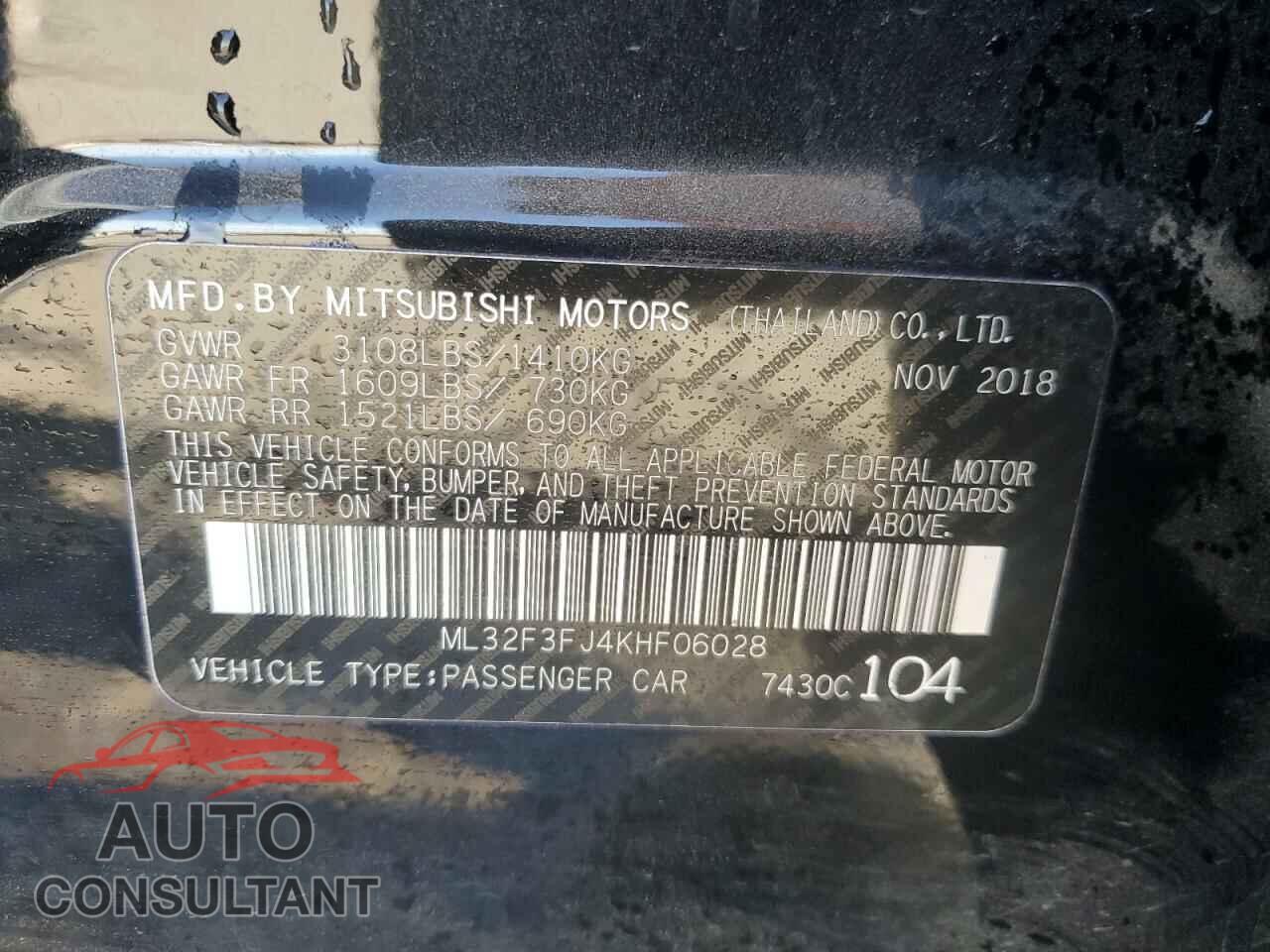 MITSUBISHI MIRAGE 2019 - ML32F3FJ4KHF06028