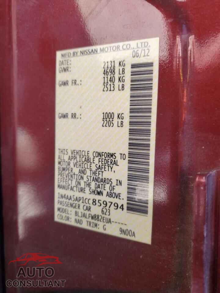 NISSAN MAXIMA 2012 - 1N4AA5AP1CC859794