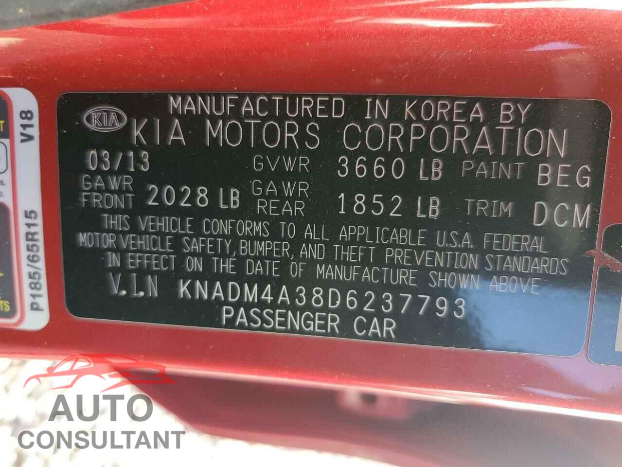 KIA RIO 2013 - KNADM4A38D6237793