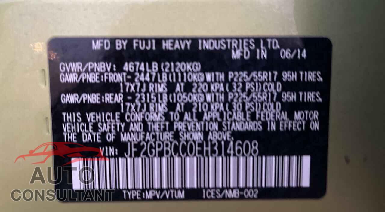SUBARU XV 2014 - JF2GPBCC0EH314608