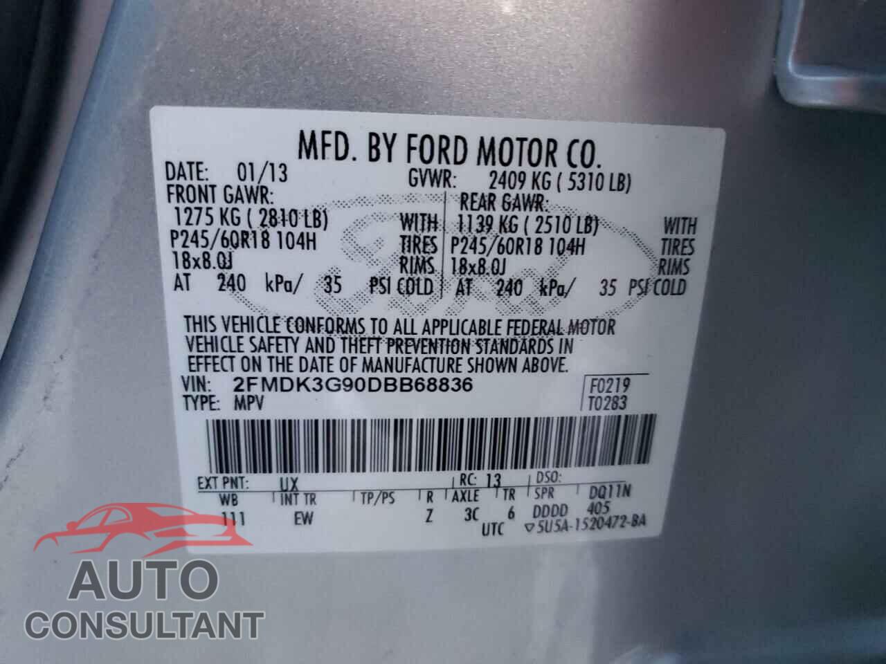 FORD EDGE 2013 - 2FMDK3G90DBB68836