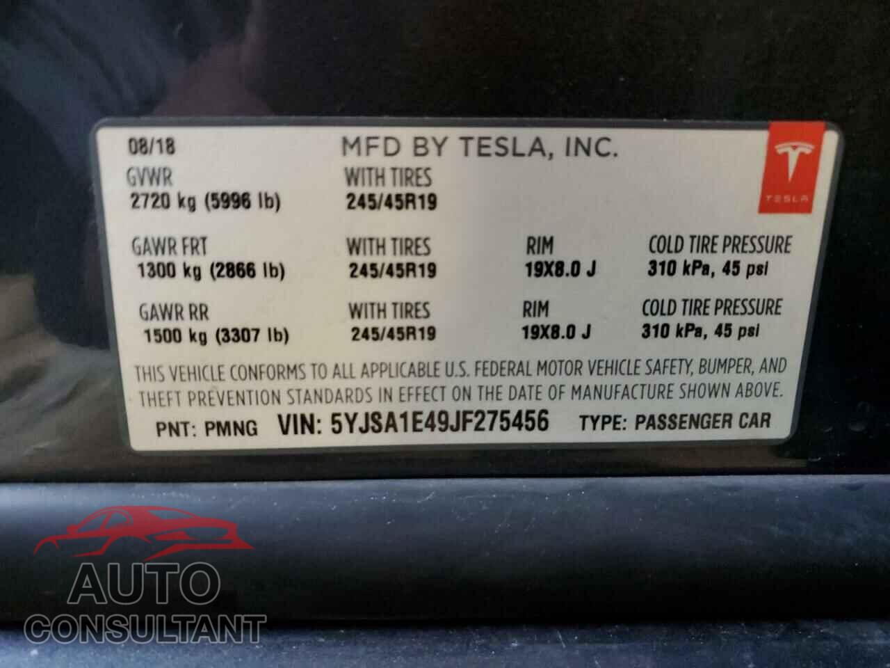 TESLA MODEL S 2018 - 5YJSA1E49JF275456