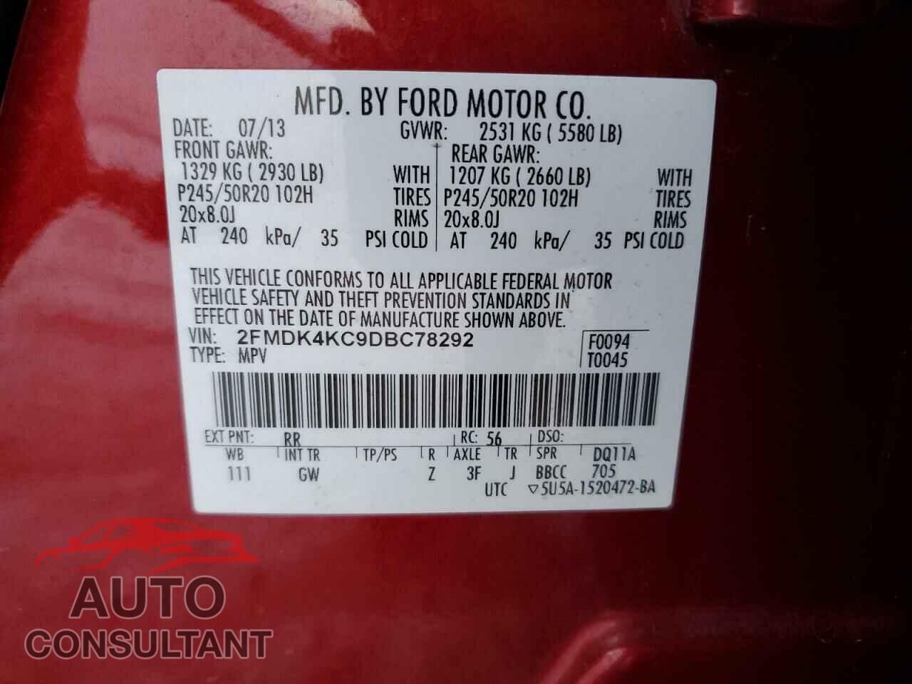 FORD EDGE 2013 - 2FMDK4KC9DBC78292