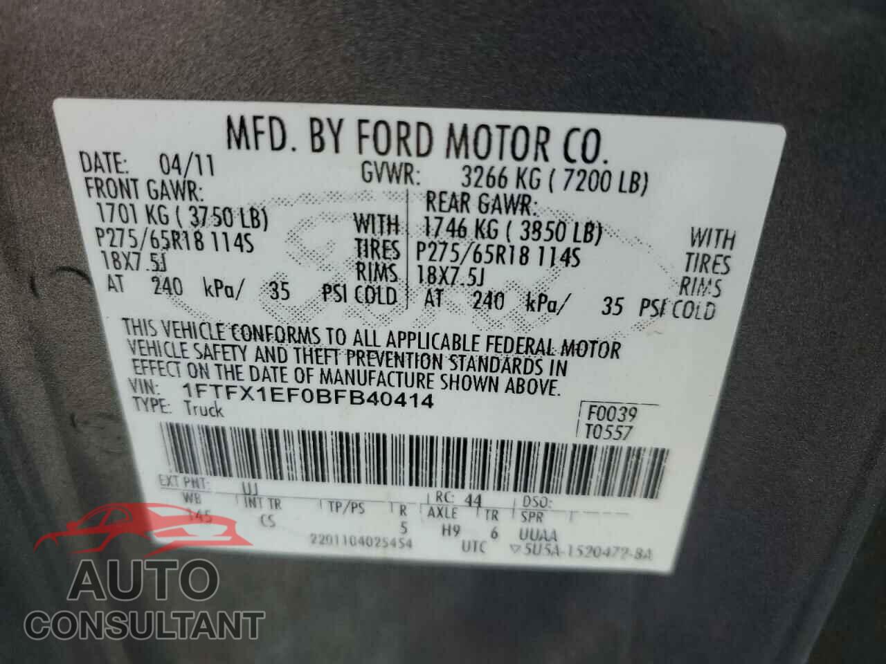 FORD F-150 2011 - 1FTFX1EF0BFB40414